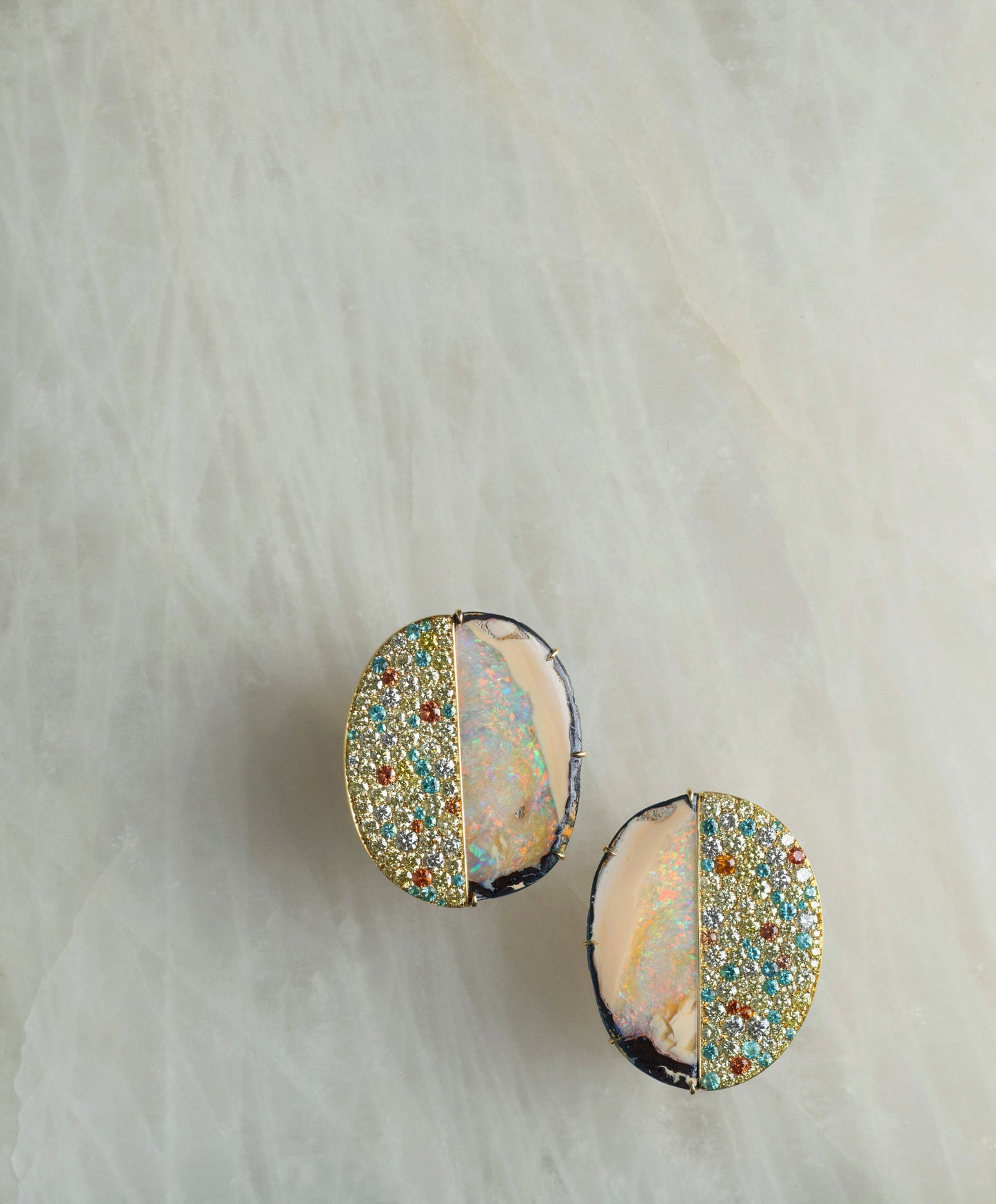 ASSAEL-Yowah Nut Opal Diamond Earrings-YELLOW GOLD