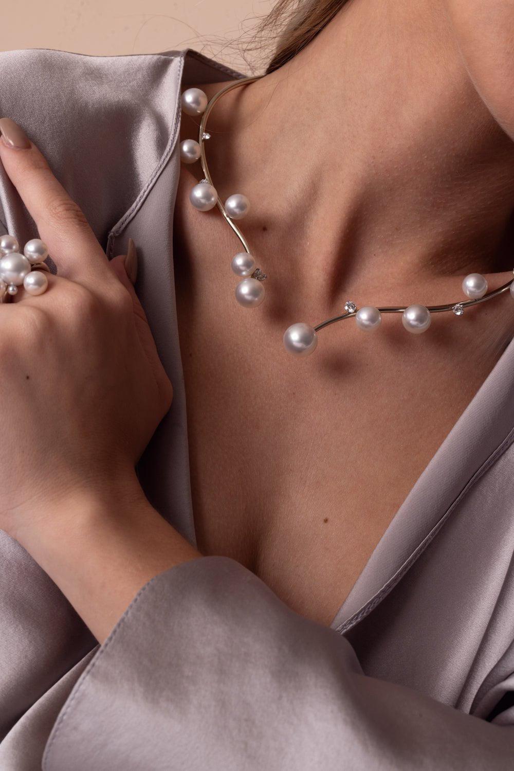 ASSAEL-Floating Open Bubble Necklace-WHITE GOLD