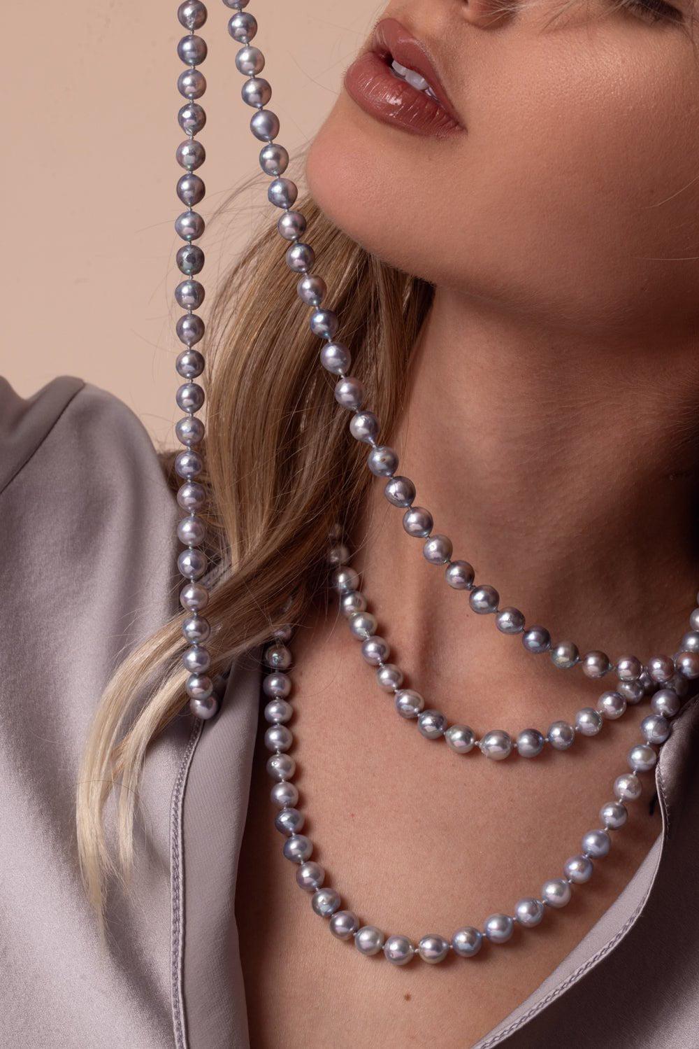 ASSAEL-Blue Akoya Pearl Necklace-YELLOW GOLD