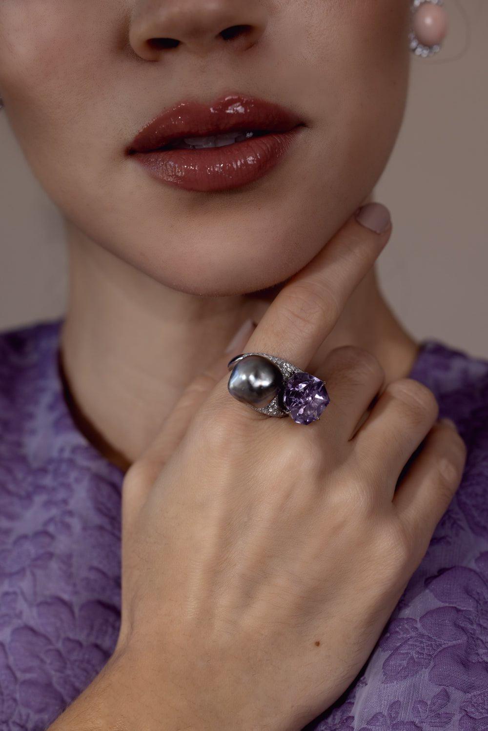 ASSAEL-Amethyst Pearl Ring-PLATINUM