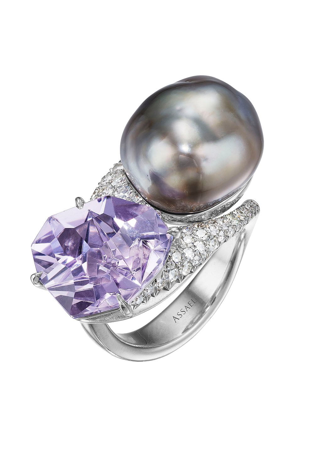 ASSAEL-Amethyst Pearl Ring-PLATINUM