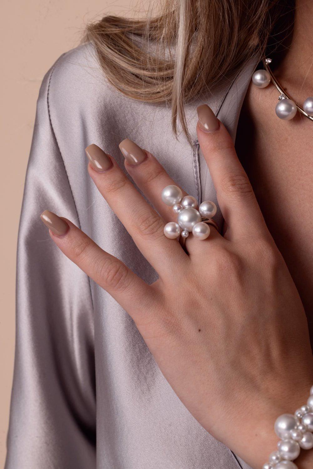 ASSAEL-Multi Bubble South Sea Akoya Pearl Ring-WHITE GOLD