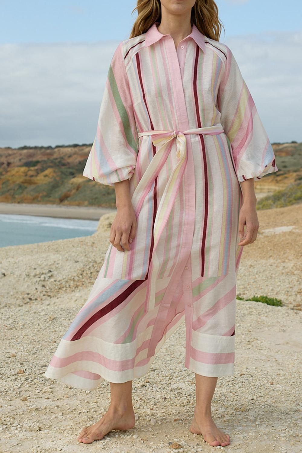  Saskia Midi Wrap Dress-STRIPE-2-CLOTHINGDRESSCASUAL-ASTON STUDIO 