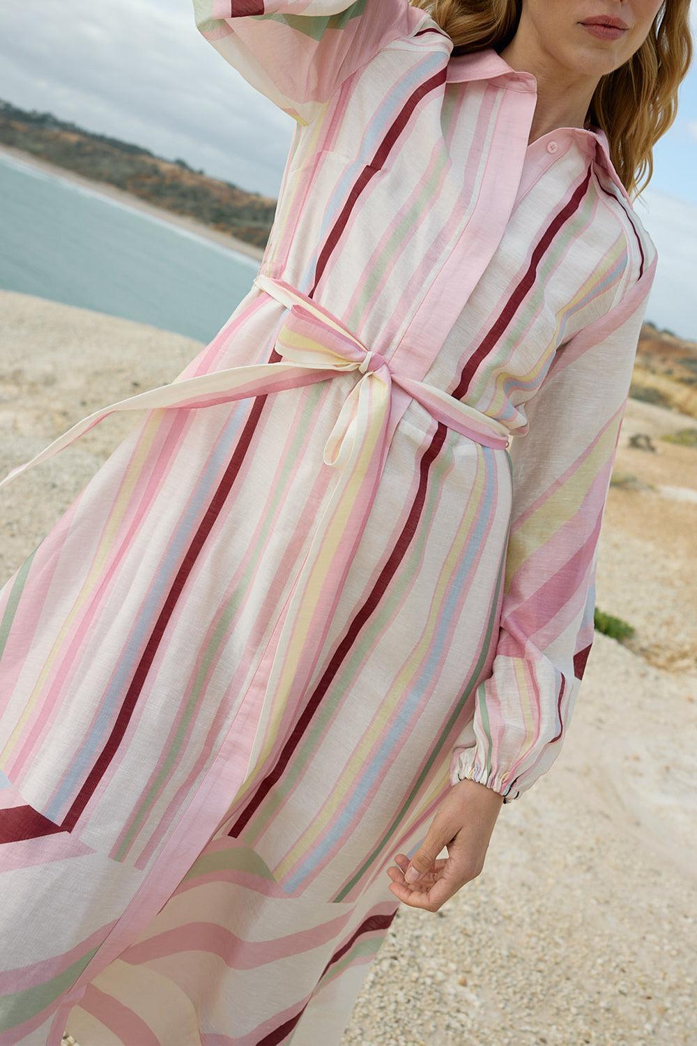Saskia Midi Wrap Dress-STRIPE-2-CLOTHINGDRESSCASUAL-ASTON STUDIO