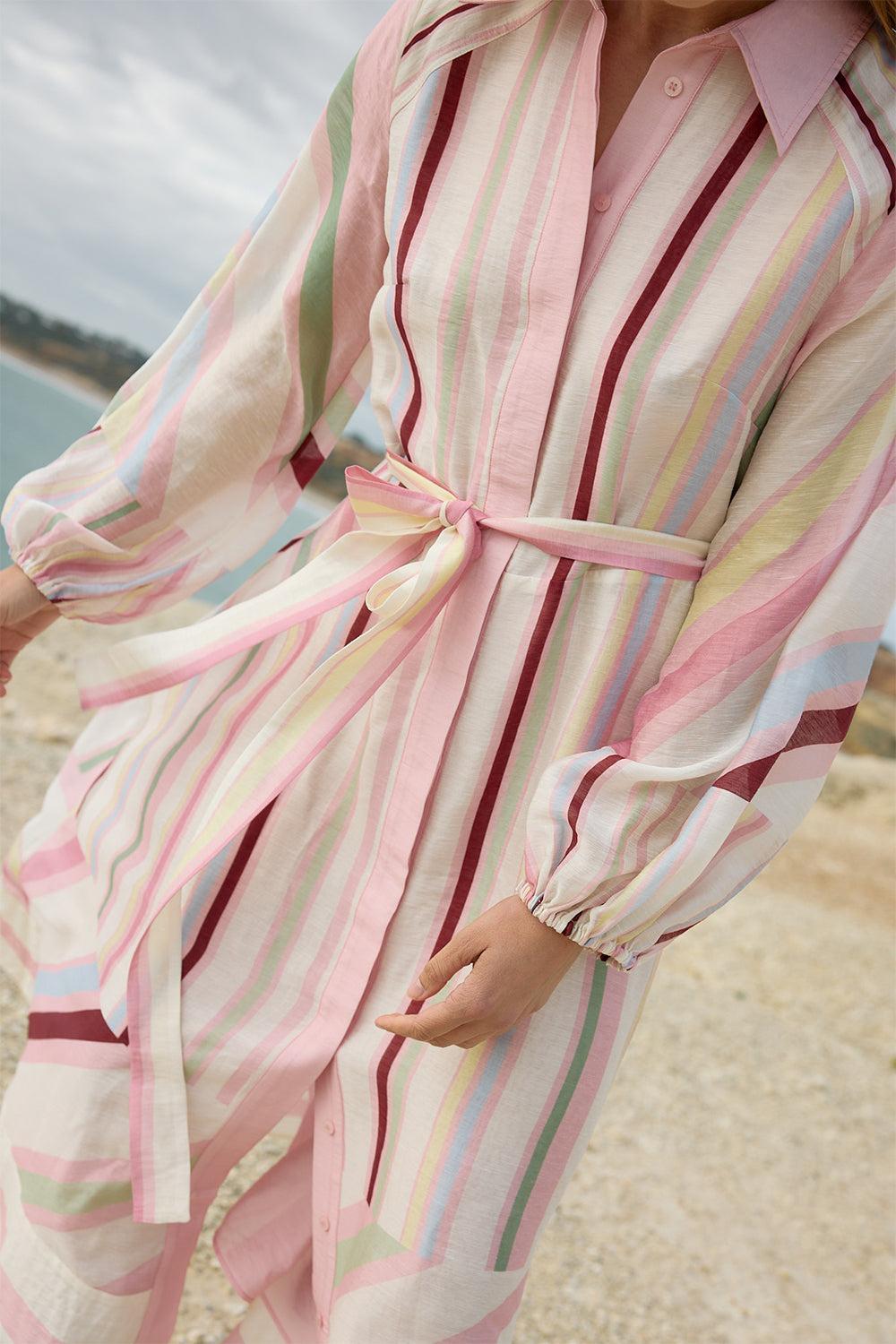 Saskia Midi Wrap Dress-STRIPE-2-CLOTHINGDRESSCASUAL-ASTON STUDIO