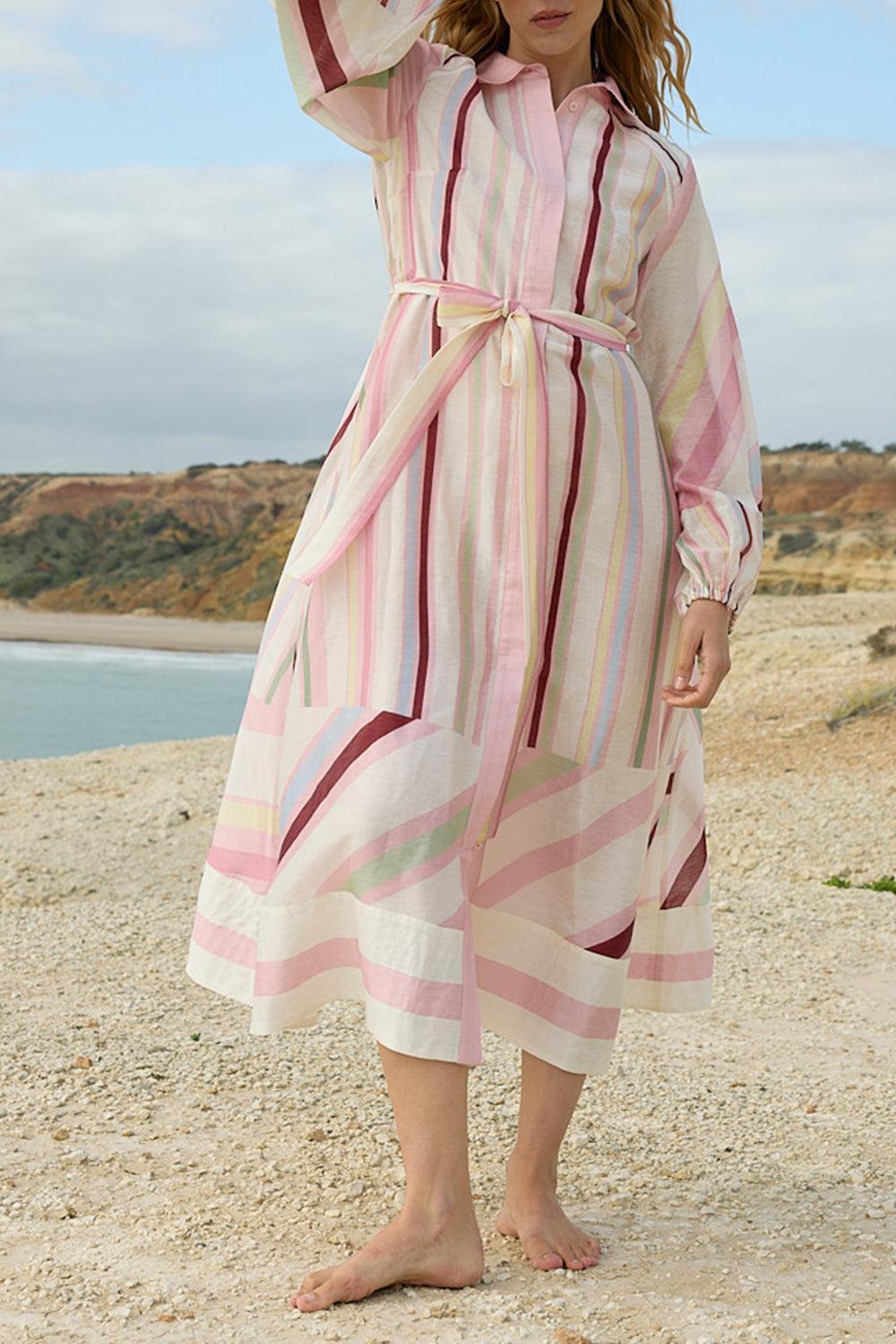 Saskia Midi Wrap Dress-STRIPE-2-CLOTHINGDRESSCASUAL-ASTON STUDIO