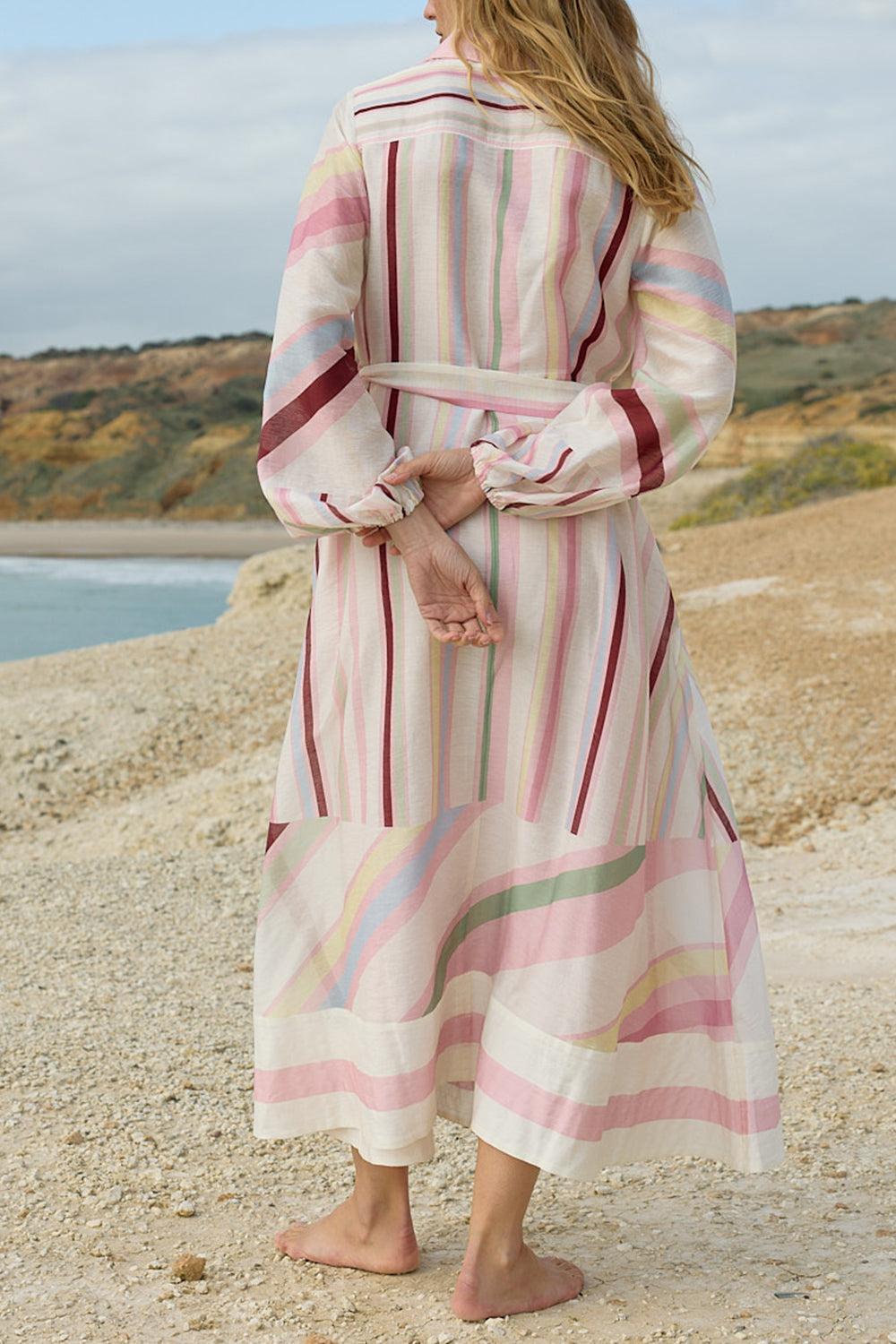  Saskia Midi Wrap Dress-STRIPE-2-CLOTHINGDRESSCASUAL-ASTON STUDIO 