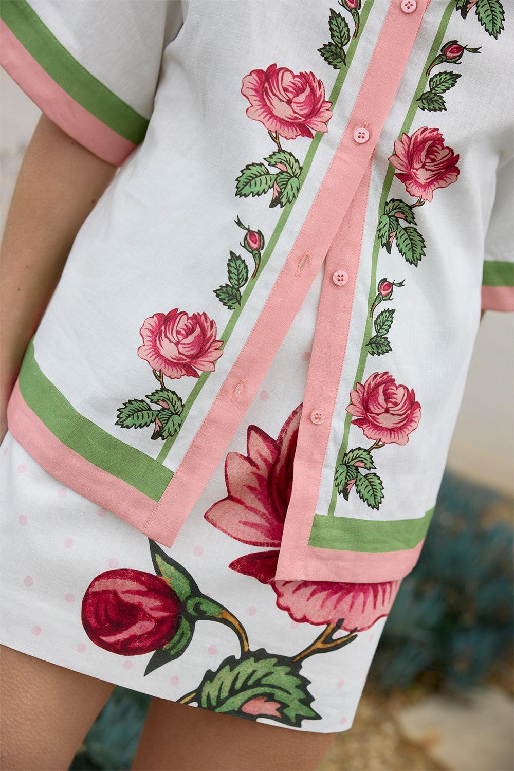  Neri Short Sleeve Button Shirt-FLORAL-0-CLOTHINGTOPBLOUSE-ASTON STUDIO 