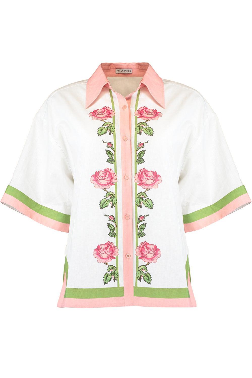  Neri Short Sleeve Button Shirt-FLORAL-0-CLOTHINGTOPBLOUSE-ASTON STUDIO 