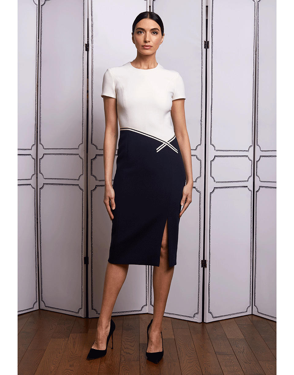 ATELIER HERVE PIERRE-Dual Color Dress with Waist Detail-