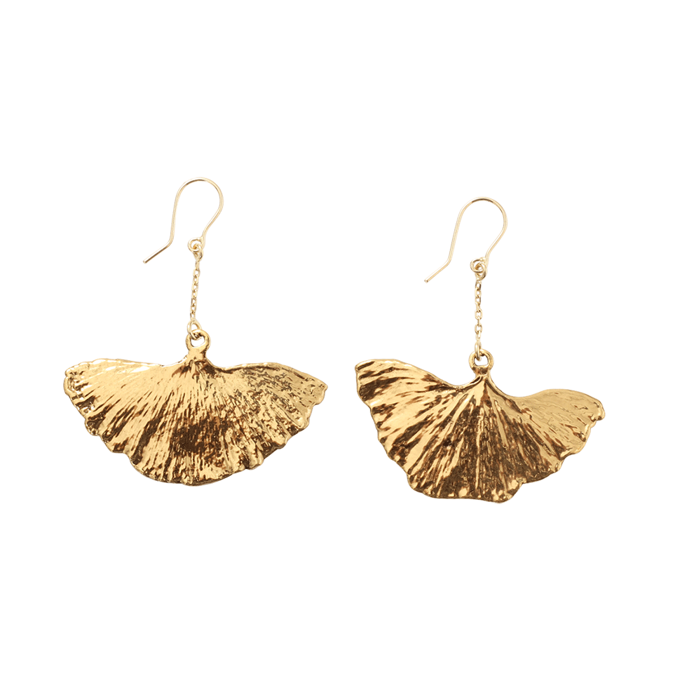 AURELIE BIDERMANN-Gold Dipped Ginkgo Leaf Earrings-YELLOW GOLD
