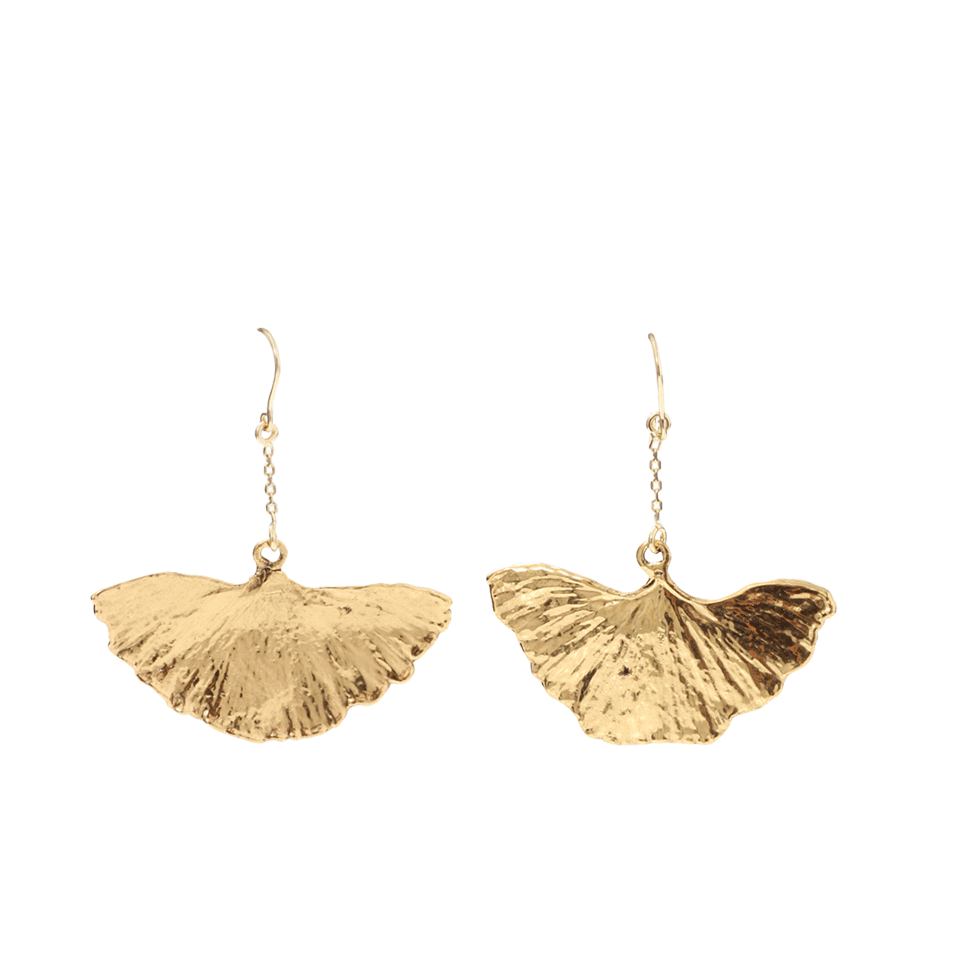 AURELIE BIDERMANN-Gold Dipped Ginkgo Leaf Earrings-YELLOW GOLD