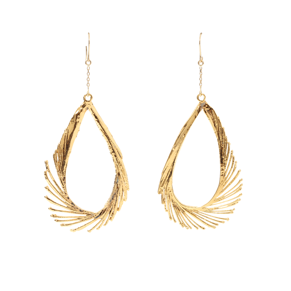 AURELIE BIDERMANN-Gold Dipped Swan Feather Earrings-YELLOW GOLD
