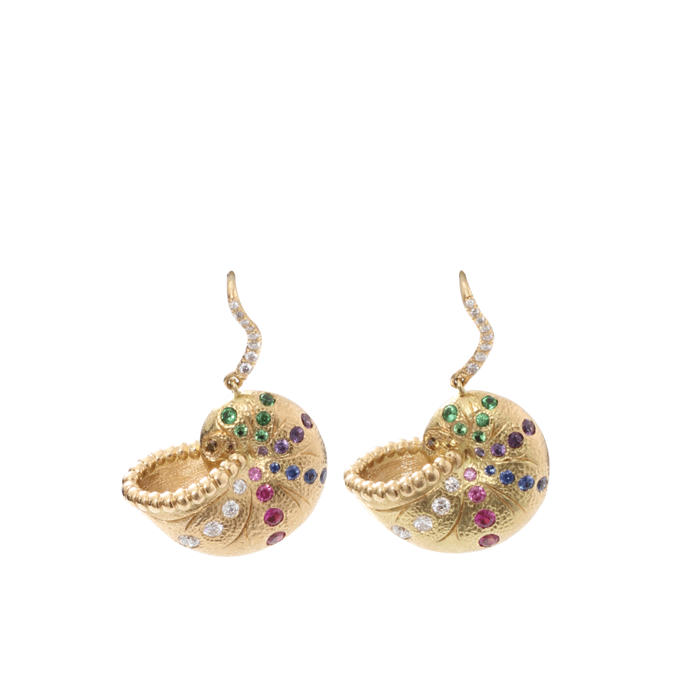 AURELIE BIDERMANN-Nautilus Shell Earrings-YELLOW GOLD