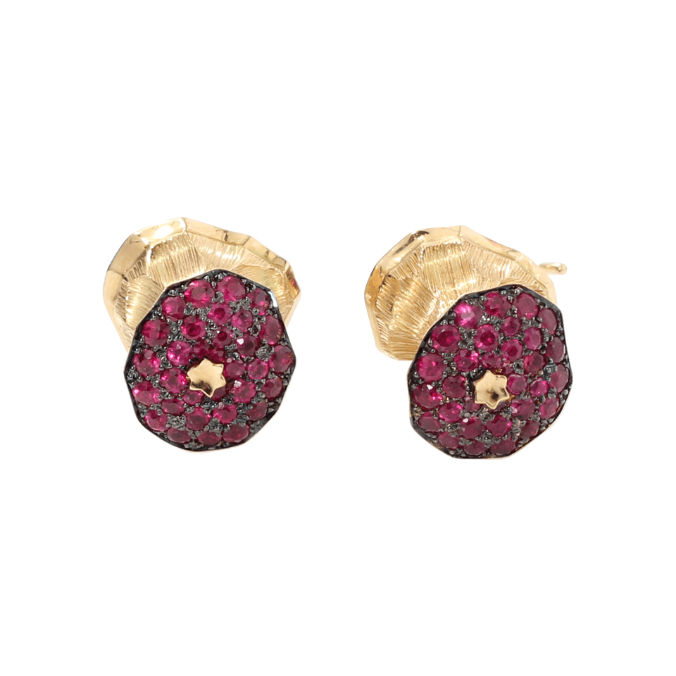 AURELIE BIDERMANN-Ruby Apple Core Earrings-YELLOW GOLD