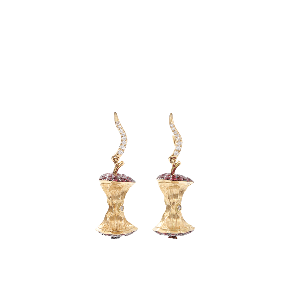 AURELIE BIDERMANN-Ruby Apple Core Earrings-YELLOW GOLD