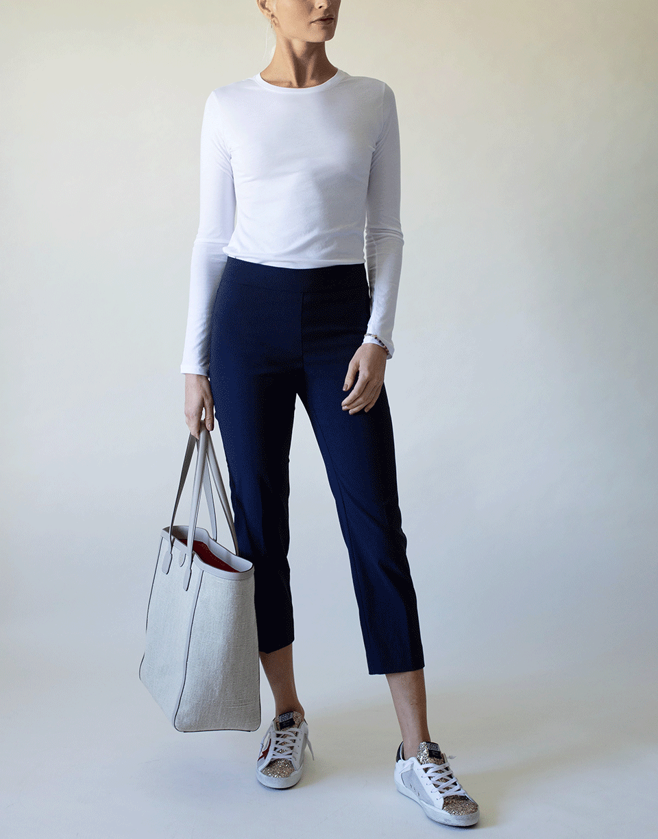 AVENUE MONTAIGNE-Navy Brigitte Straight Side Slit Pull-On Pant-