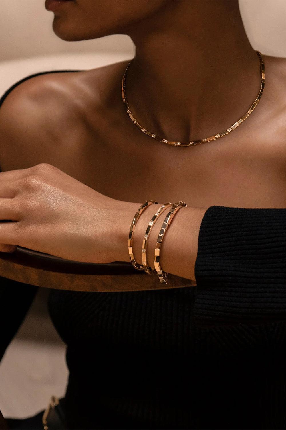 Diamond Bar Tennis Bracelet-YELLOW GOLD-6.5-JEWELRYFINE JEWELBRACELET O-AZLEE