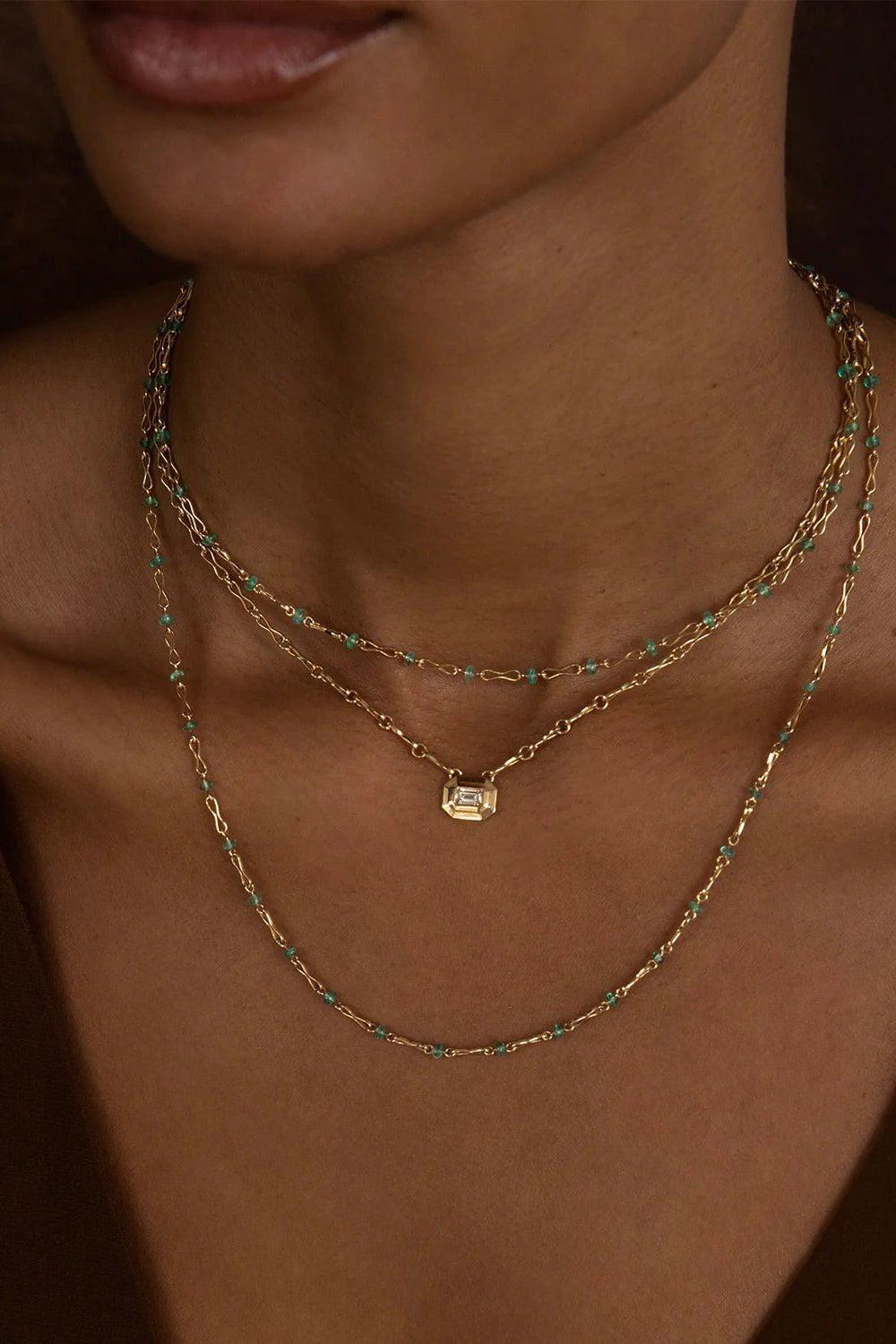 AZLEE-Diamond Staircase Motif Chain Necklace-YELLOW GOLD