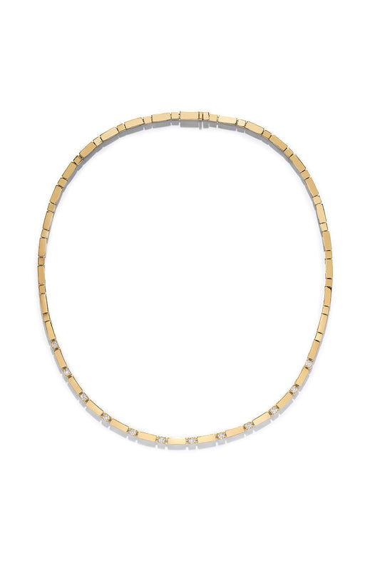 AZLEE-Gold Bar Diamond Tennis Necklace-YELLOW GOLD
