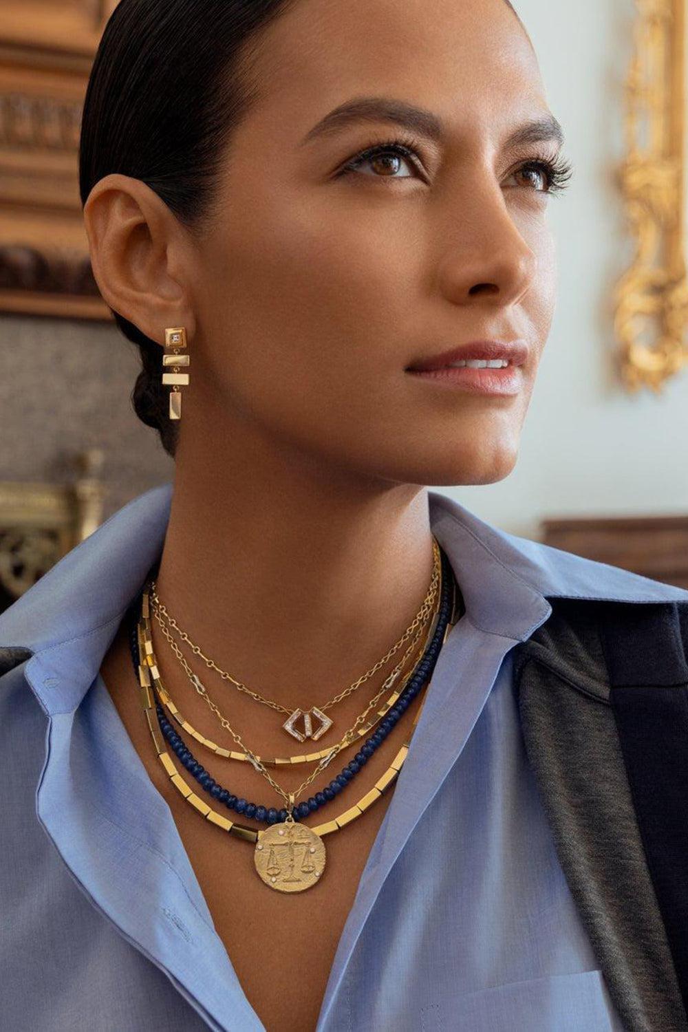 Small Sapphire Beaded Necklace-YELLOW GOLD-JEWELRYFINE JEWELNECKLACE O-AZLEE