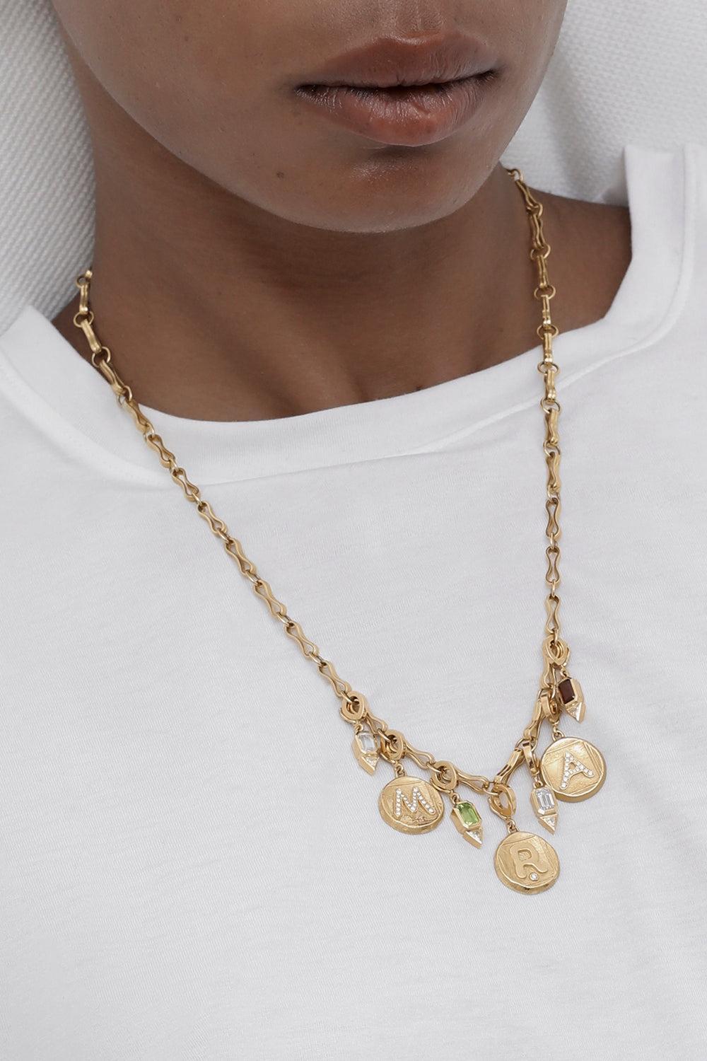 Diamond A Initial Small Signature Coin Pendant-YELLOW GOLD-JEWELRYFINE JEWELPENDANT-AZLEE