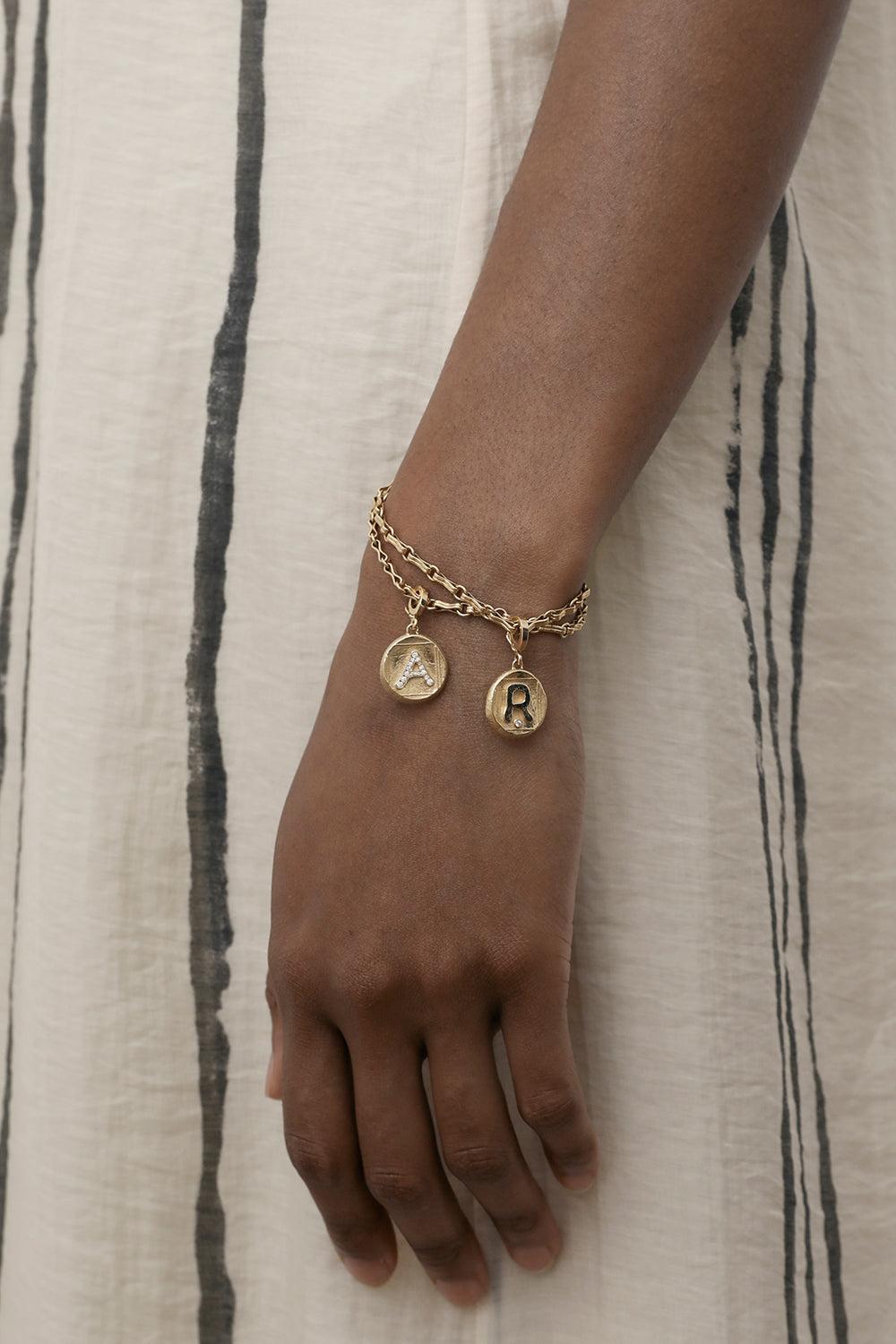 Diamond A Initial Small Signature Coin Pendant-YELLOW GOLD-JEWELRYFINE JEWELPENDANT-AZLEE