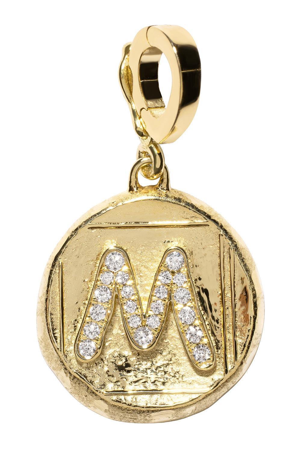 Diamond M Initial Small Signature Coin Pendant-YELLOW GOLD-JEWELRYFINE JEWELPENDANT-AZLEE