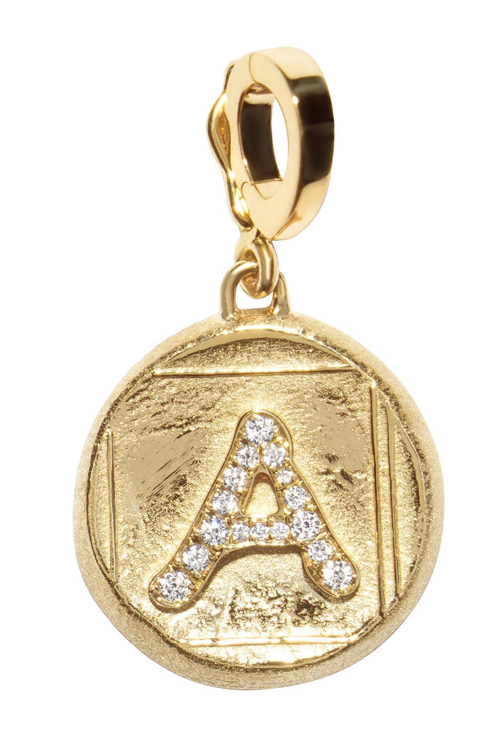 Diamond A Initial Small Signature Coin Pendant-YELLOW GOLD-JEWELRYFINE JEWELPENDANT-AZLEE