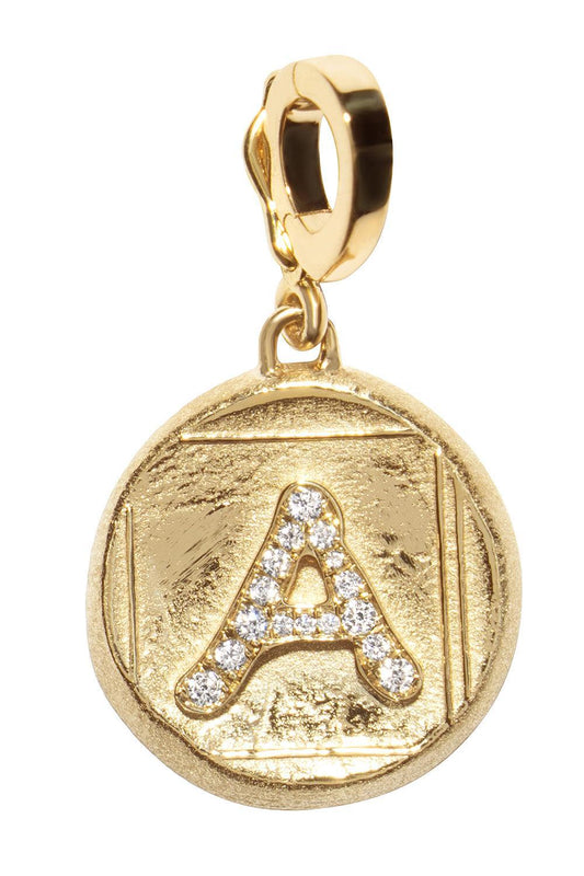 Diamond A Initial Small Signature Coin Pendant-YELLOW GOLD-JEWELRYFINE JEWELPENDANT-AZLEE