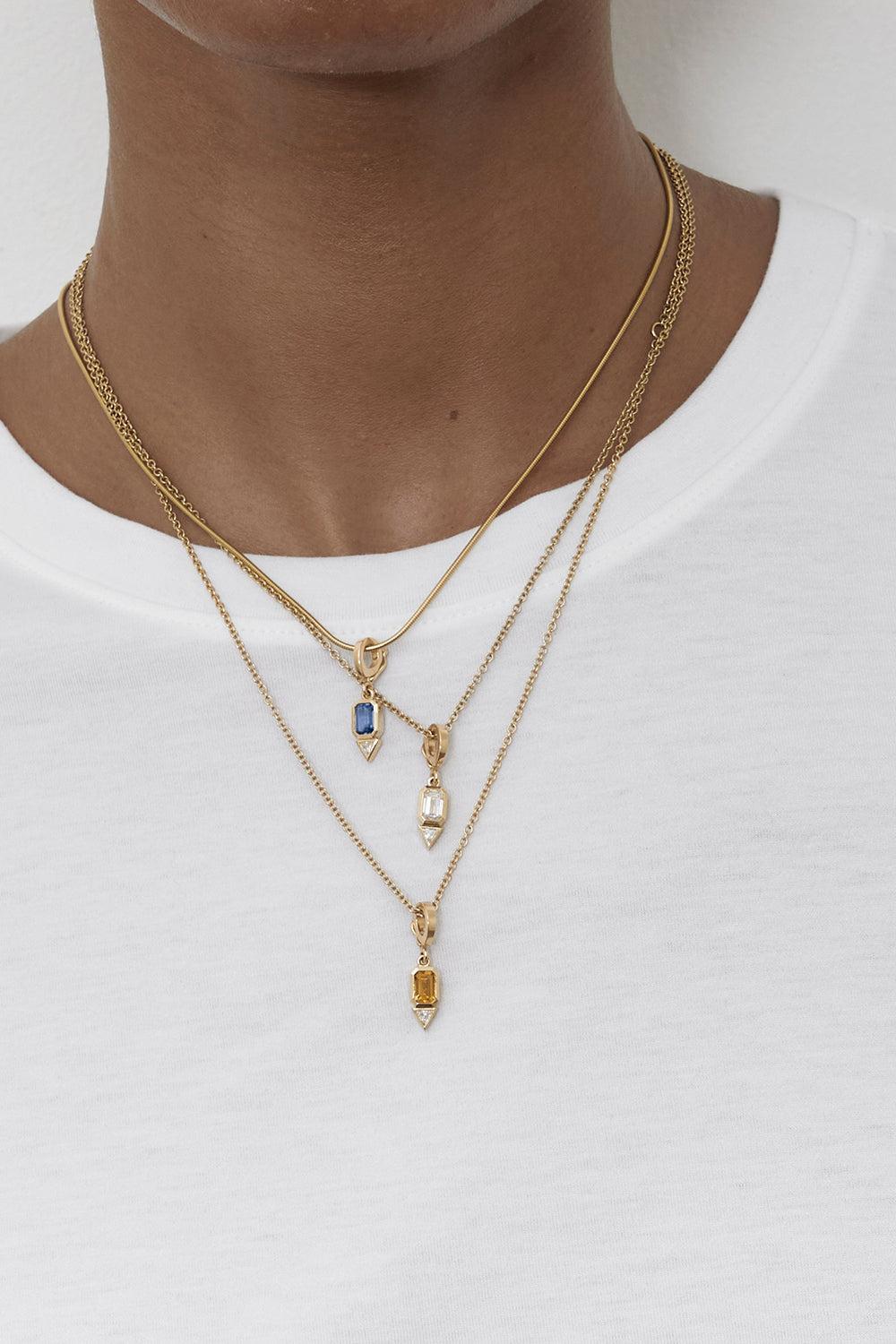 Blue Sapphire Diamond Trillion Charm-YELLOW GOLD-JEWELRYFINE JEWELPENDANT-AZLEE