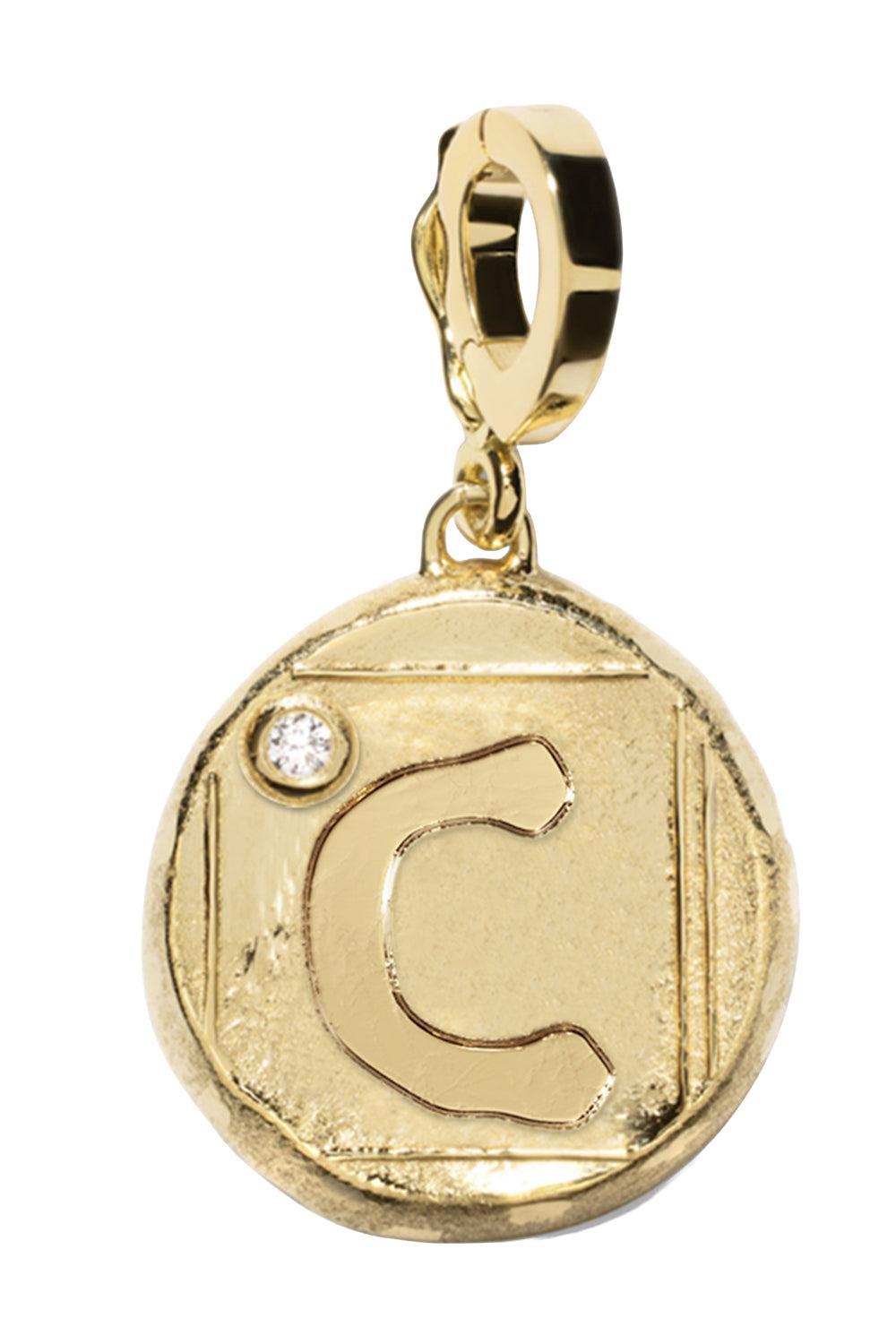 Diamond C Initial Signature Coin Pendant-YELLOW GOLD-JEWELRYFINE JEWELPENDANT-AZLEE