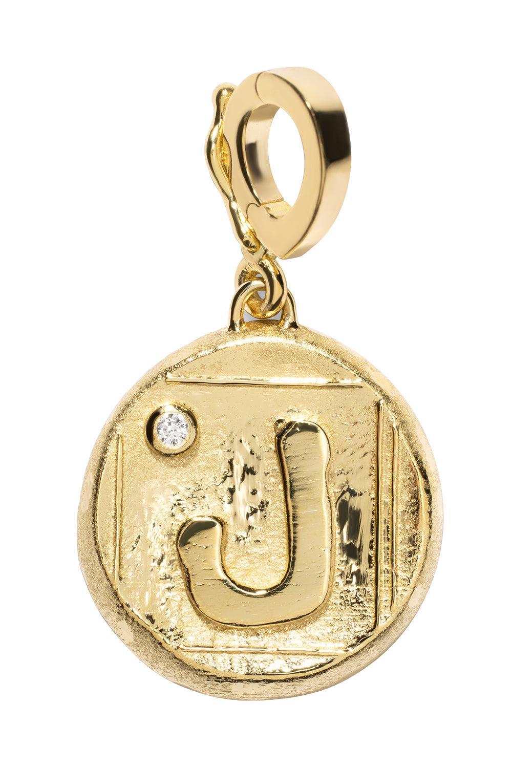 Diamond J Initial Signature Coin Pendant-YELLOW GOLD-JEWELRYFINE JEWELPENDANT-AZLEE