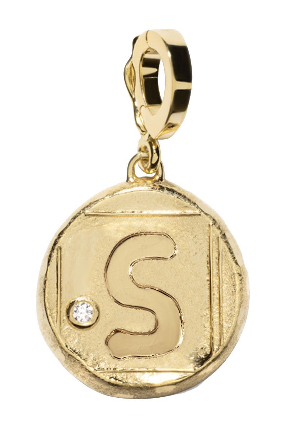 Diamond S Initial Signature Coin Pendant-YELLOW GOLD-JEWELRYFINE JEWELPENDANT-AZLEE