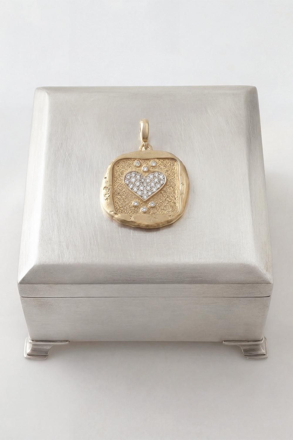 Diamond Small Amour Heart Coin Pendant-YELLOW GOLD-JEWELRYFINE JEWELPENDANT-AZLEE