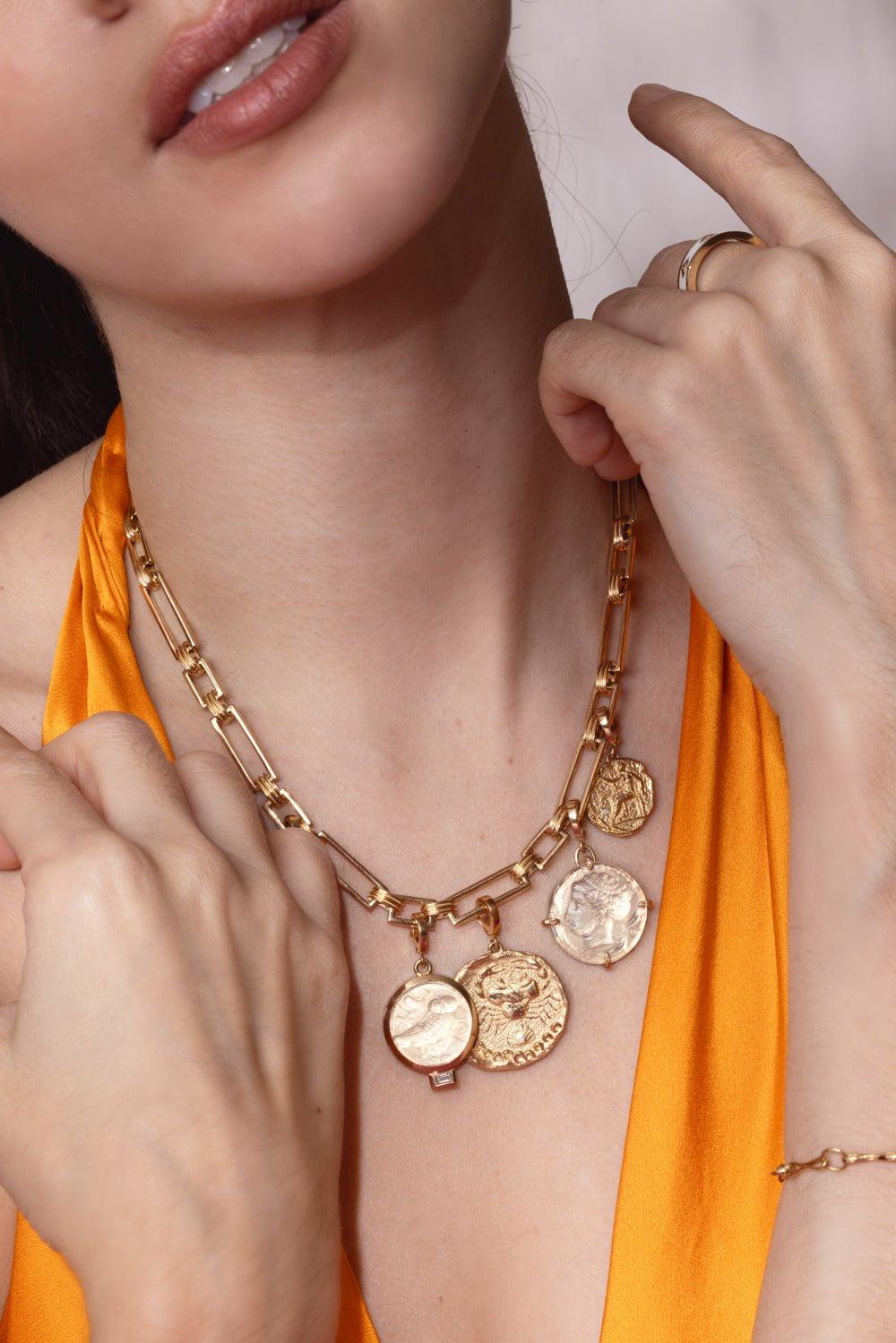 AZLEE-Goddess White Venetian Glass Coin-YELLOW GOLD