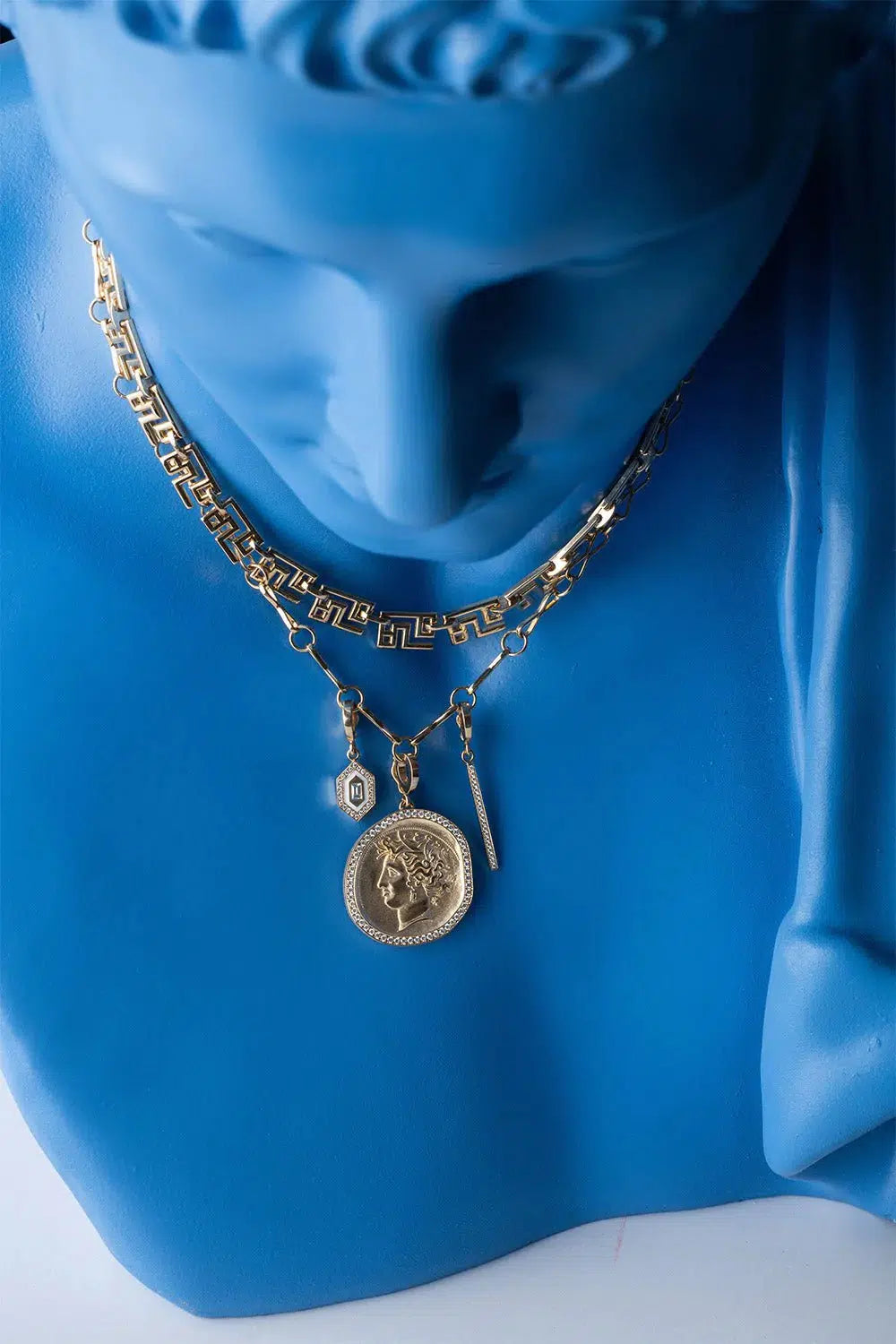 AZLEE-Large Goddess Pave Coin Charm-YELLOW GOLD