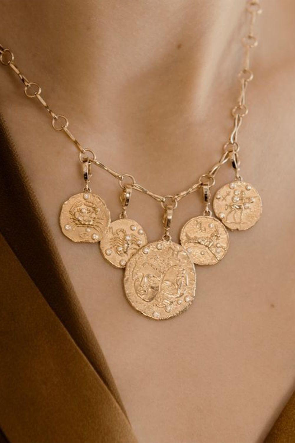AZLEE-Of The Stars Pisces Large Coin Pendant-YELLOW GOLD