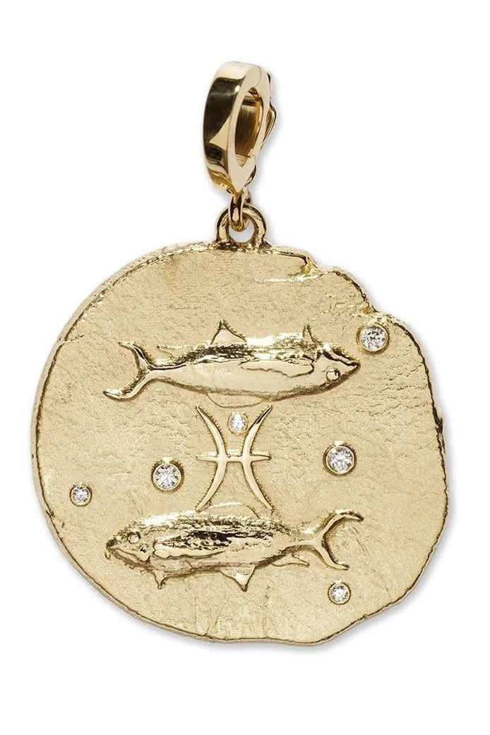 AZLEE-Of The Stars Pisces Large Coin Pendant-YELLOW GOLD