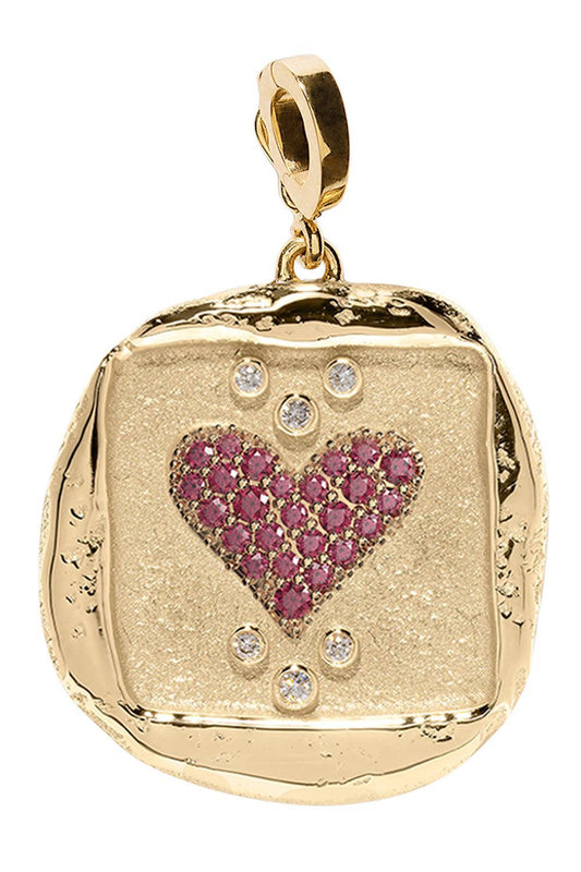 Ruby Diamond Large Amour Heart Coin-YELLOW GOLD-JEWELRYFINE JEWELPENDANT-AZLEE