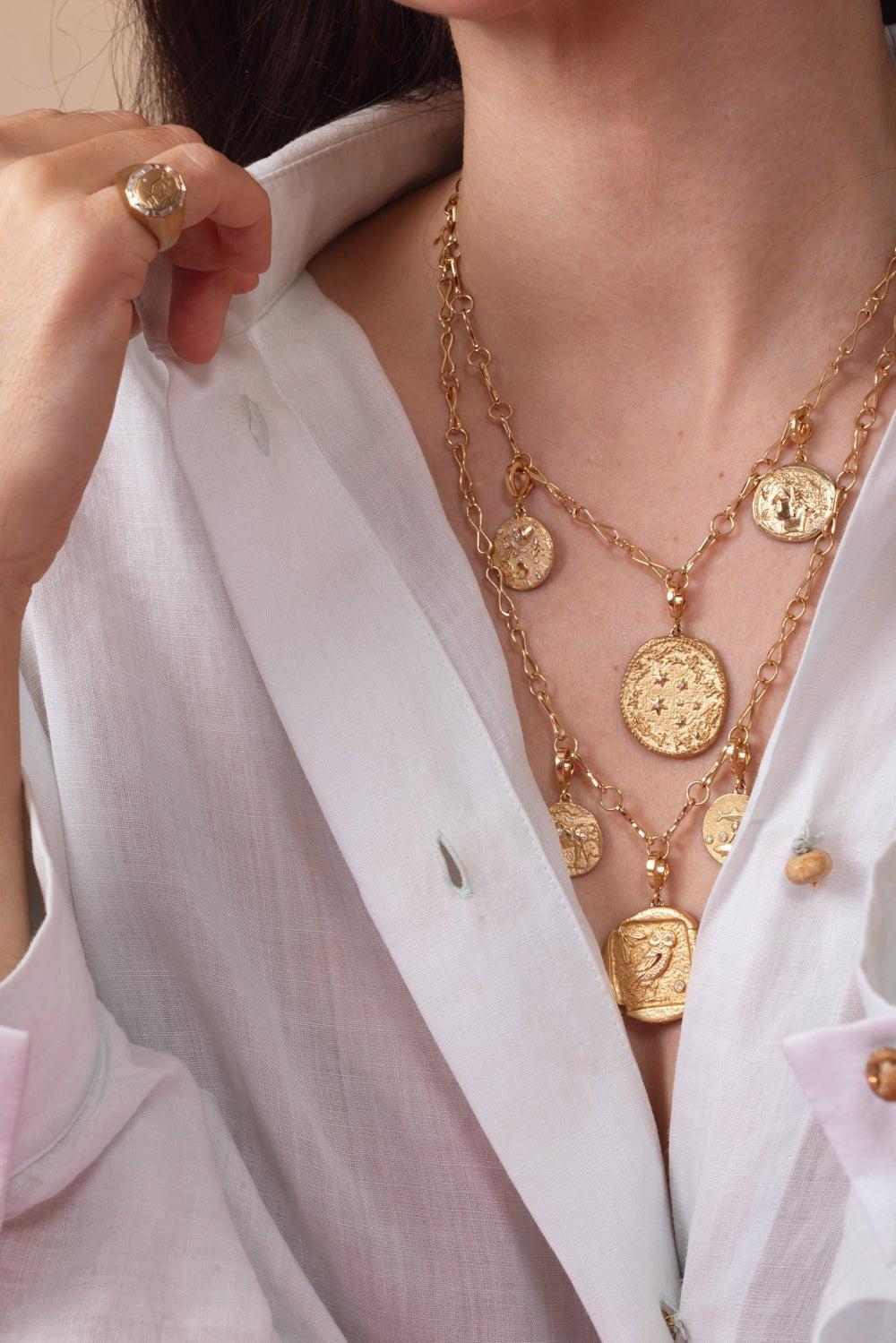 AZLEE-Small Goddess Diamond Coin-YELLOW GOLD