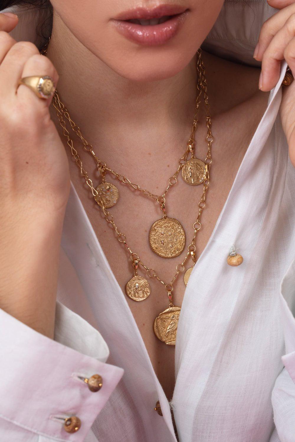 AZLEE-Small Goddess Diamond Coin-YELLOW GOLD
