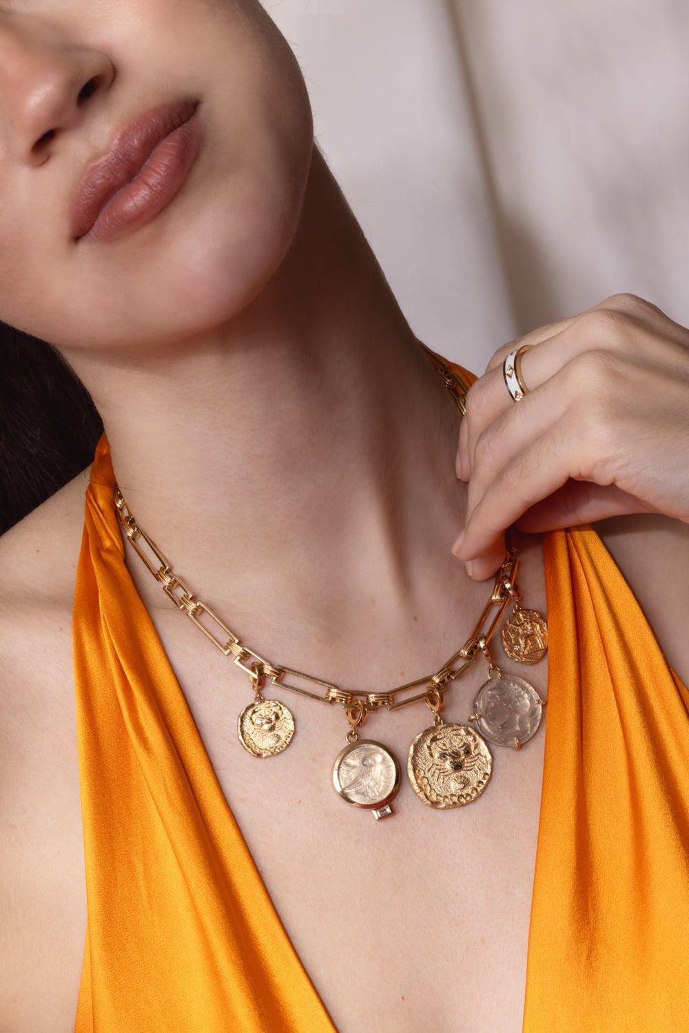 AZLEE-Small Owl of Athena Venetian Pendant-YELLOW GOLD