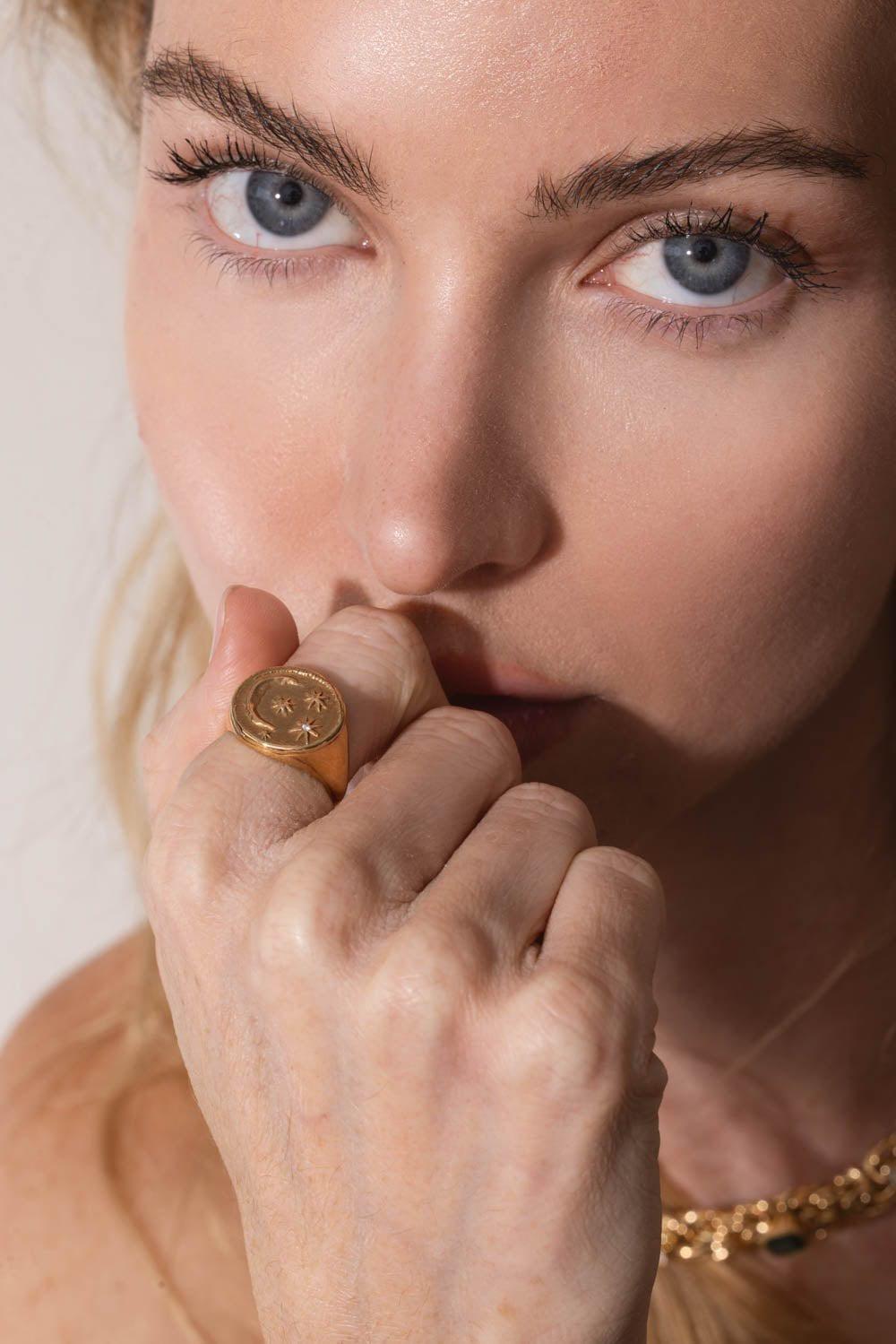 AZLEE-Cosmic Signet Coin Ring-YELLOW GOLD