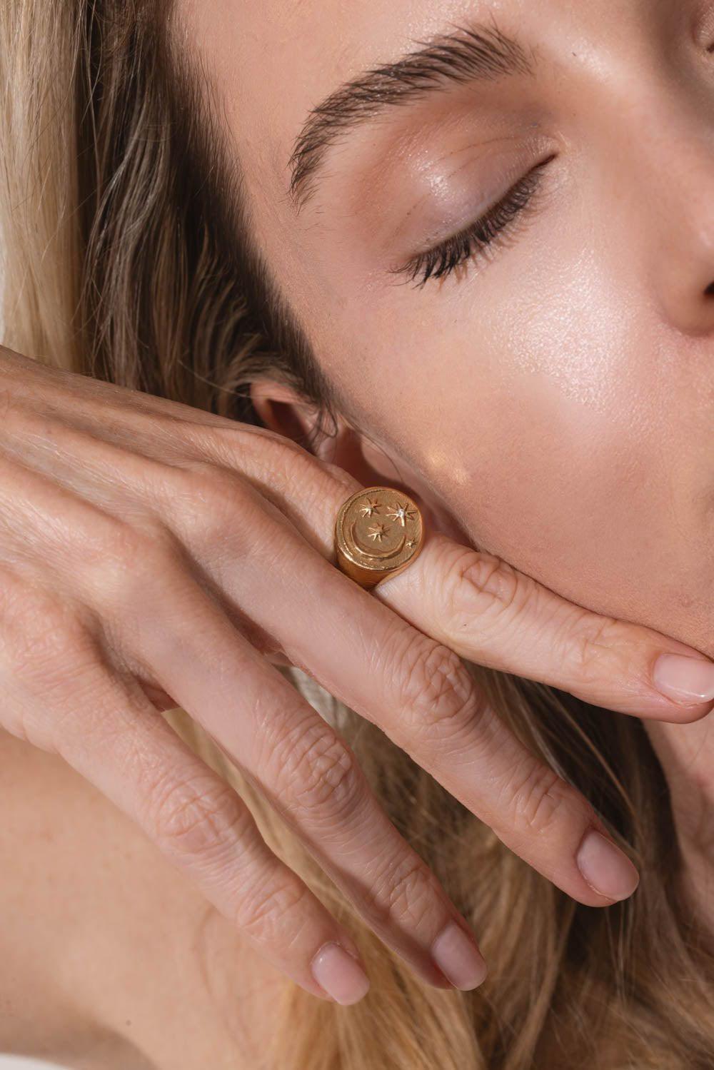 AZLEE-Cosmic Signet Coin Ring-YELLOW GOLD