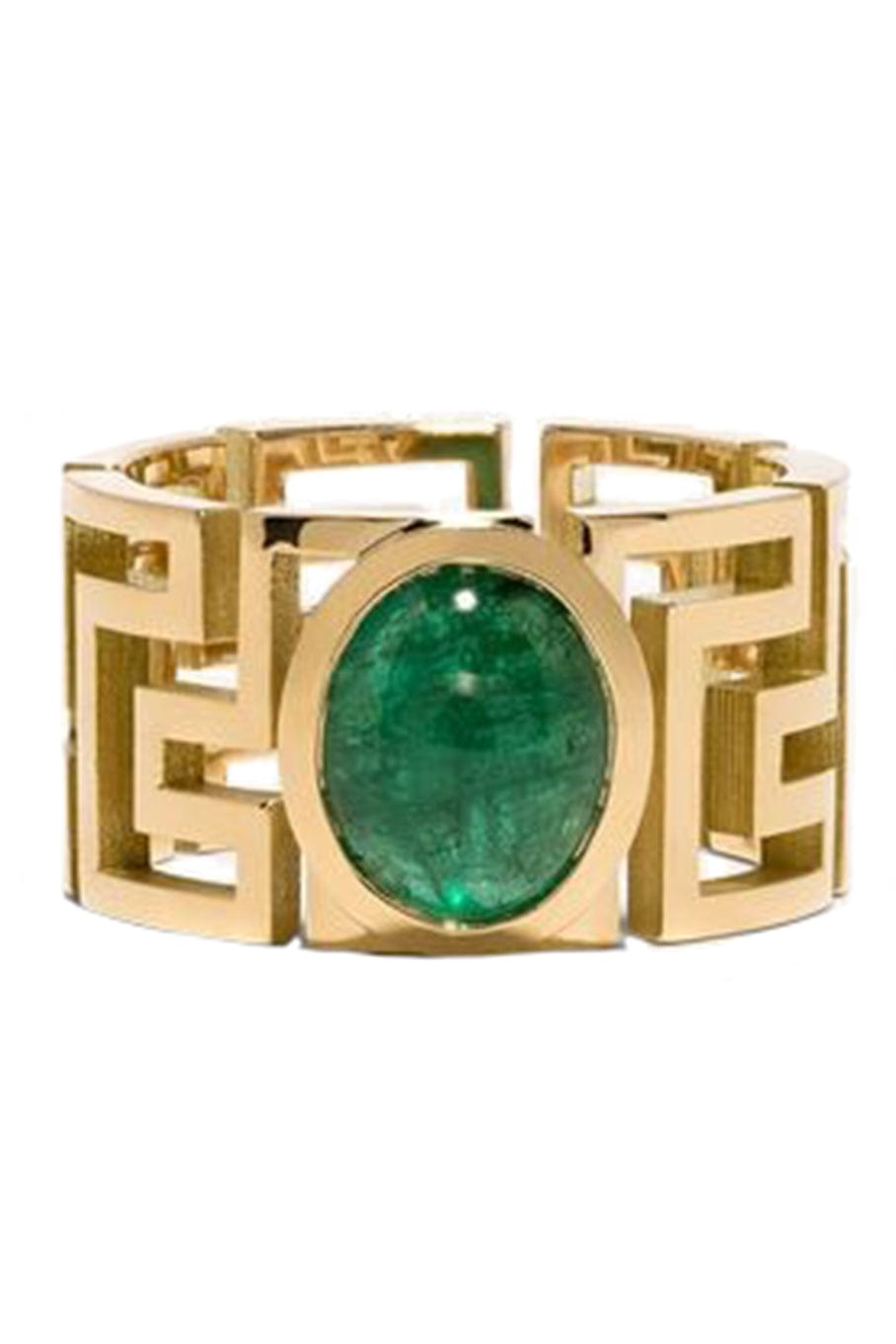 AZLEE-Greek Pattern Emerald Ring-YELLOW GOLD