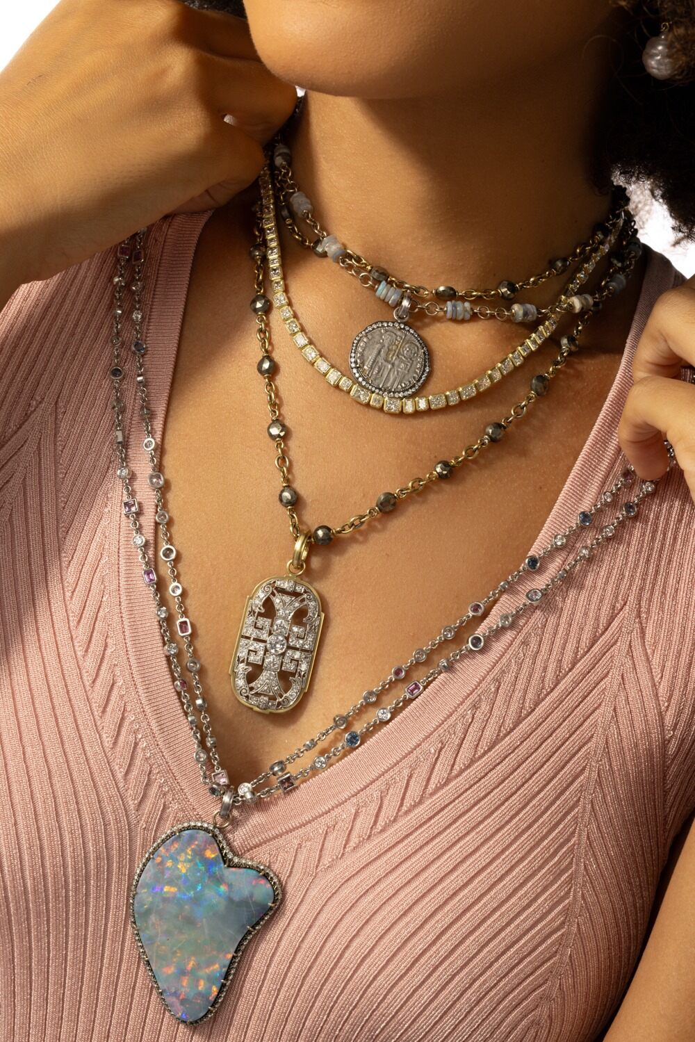 Multi Color Sapphire Necklace-PLATINUM-61-JEWELRYFINE JEWELNECKLACE O-SYLVA & CIE