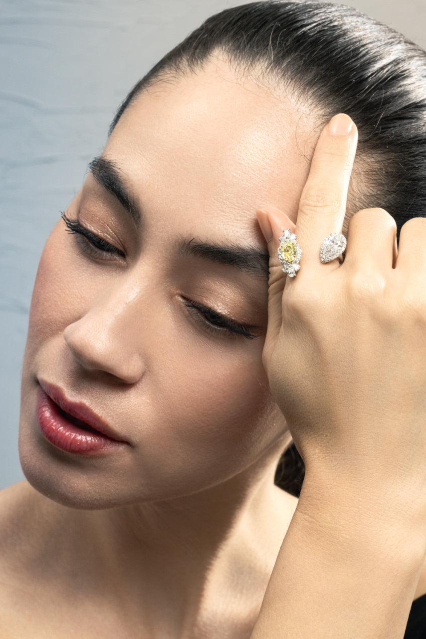 Yellow Diamond Pear Open Ring-WHITE GOLD-6.5-JEWELRYFINE JEWELRING-YEPREM