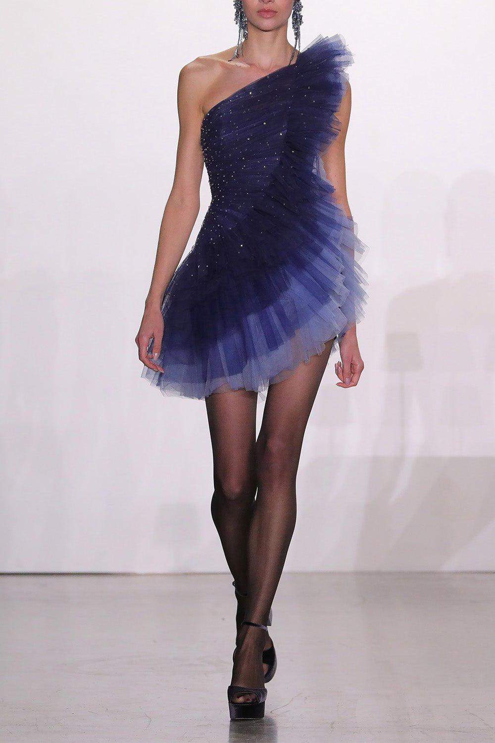 BADGLEY MISCHKA-Asym Pleated Mini Dress-