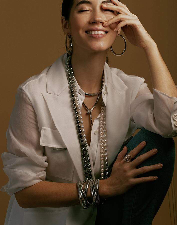 BAGGINS-Ombre Tahitian And White Akoya Pearl Necklace-WHITE GOLD
